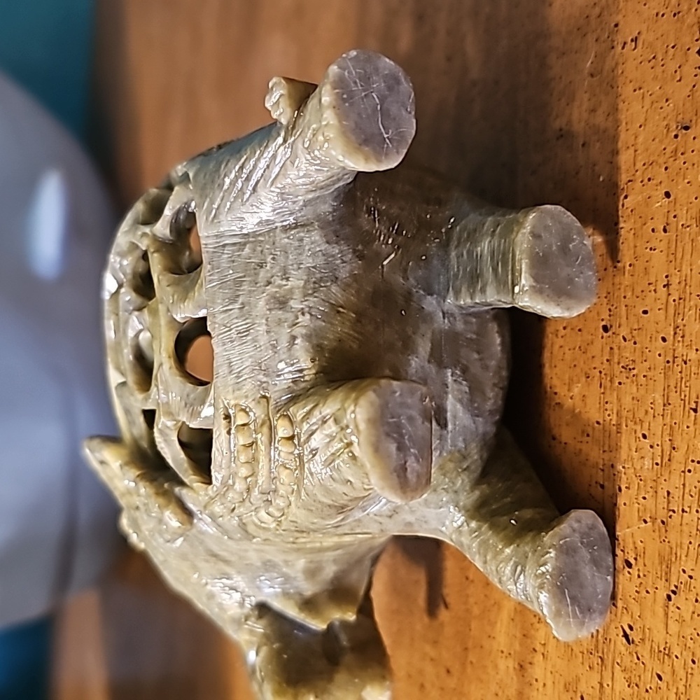 Soapstone Elephant with Baby Elephant Inside | Green and Tan in Color - Picture 4 of 4